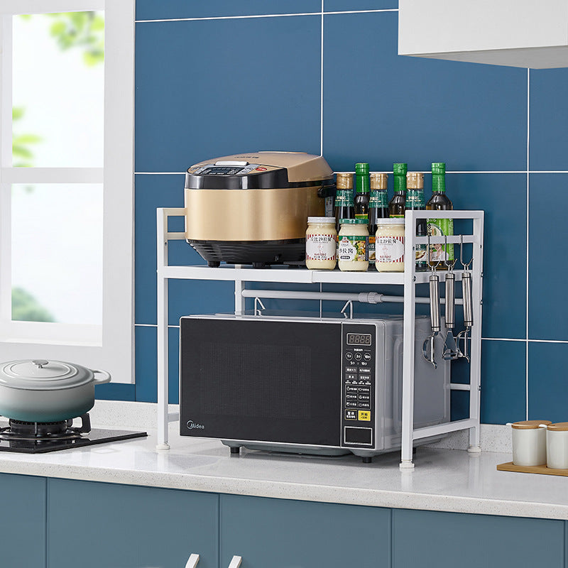 Adjustable Kitchen Organiser Metal Rack Microwave Shelf Holder with Hooks