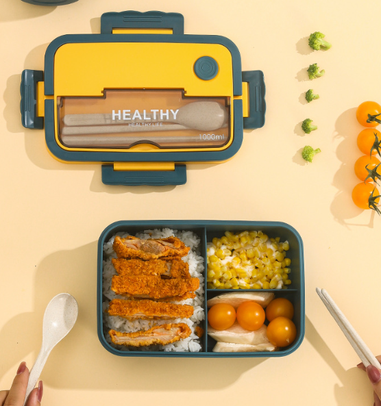 Bento Student Lunch Box Food Container with Spoon 1000ml Divided Portable Picnic