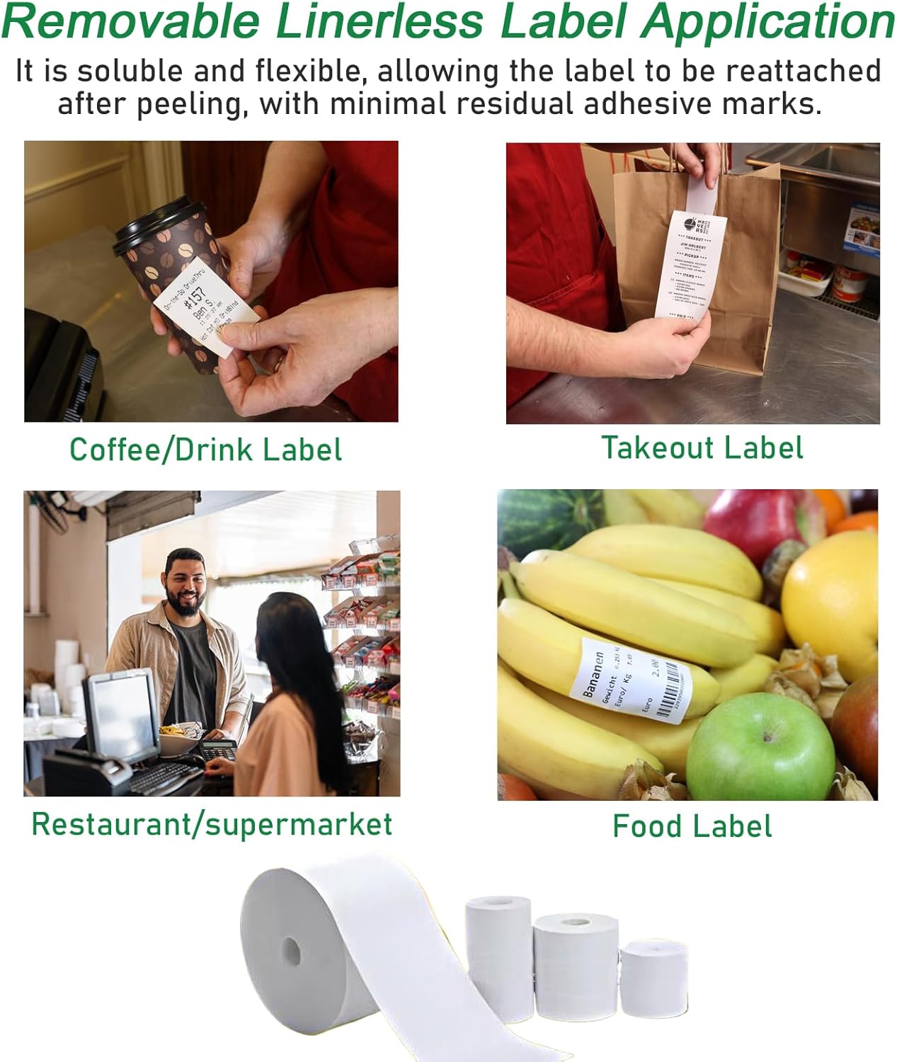 6 Rolls Lineless Label Paper 80mmx52m