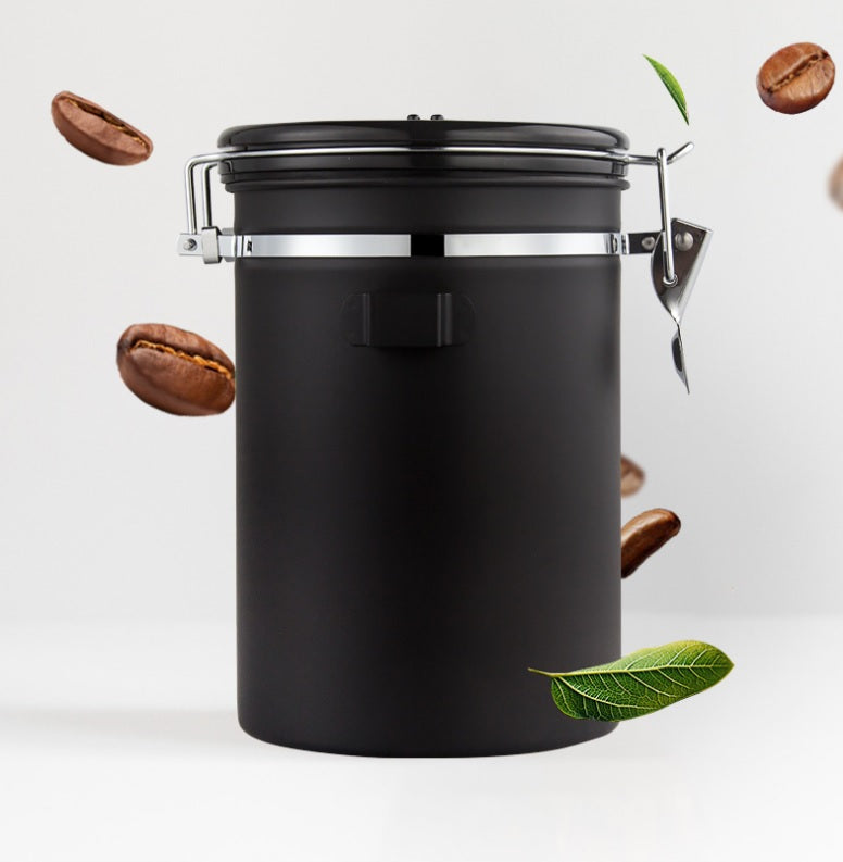 1.2/1.5/1.8L Coffee Container Spoon Canister Airtight Steel Lock Seal Storage