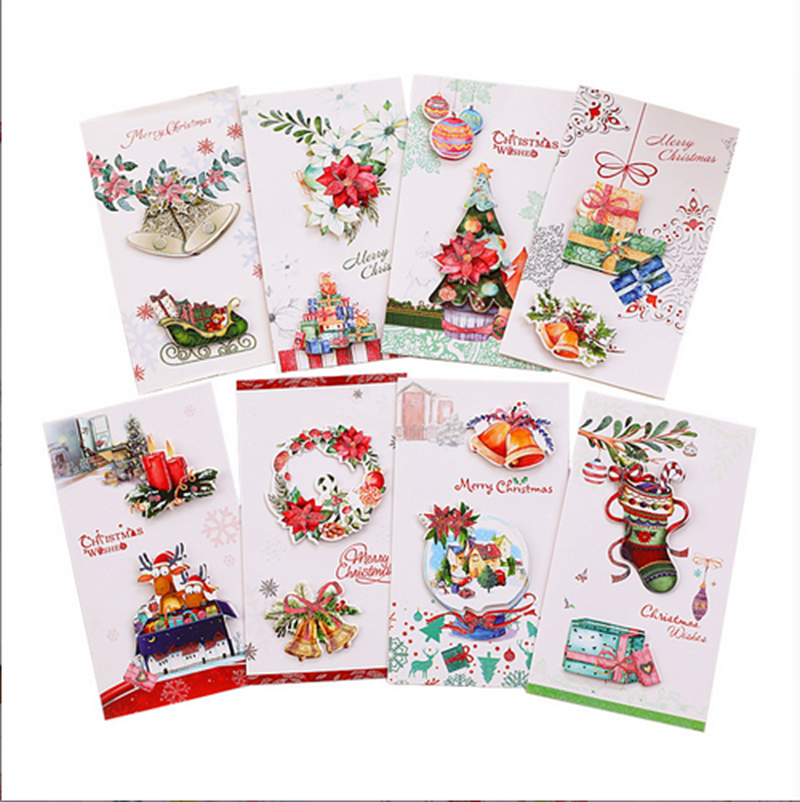 5pcs 3D Christmas Greeting Cards & Envelops Gold Foil Xmas Card New Year Gift