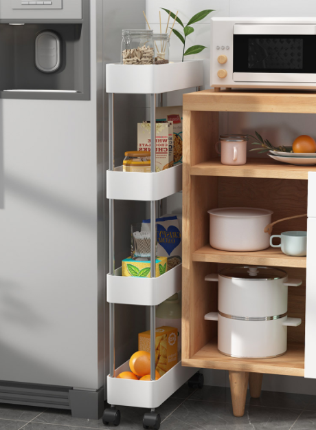 Narrow space saver rolling trolley cart storage rack