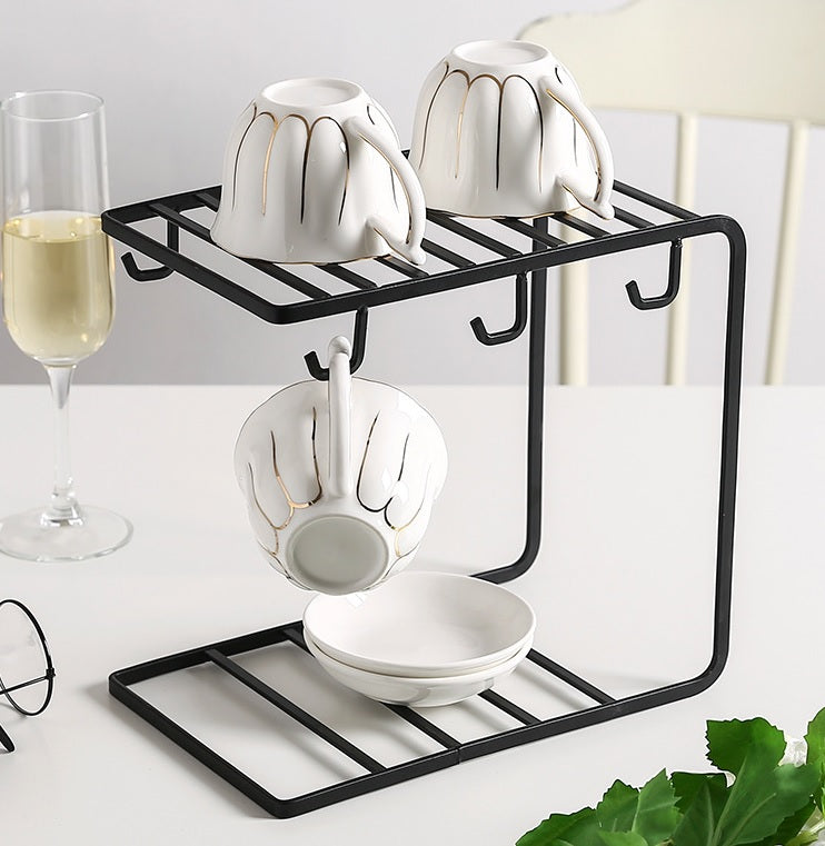 Mug Rack Cup Drying Rack Metal 6 Cup Holder Stand Drying Organizer Black White
