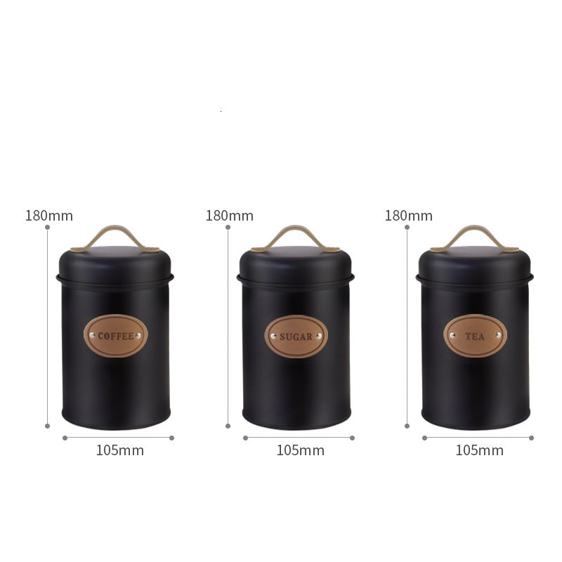 Tea Coffee Sugar Canisters Storage Set Kitchen Jars Containers Metal Grey Black