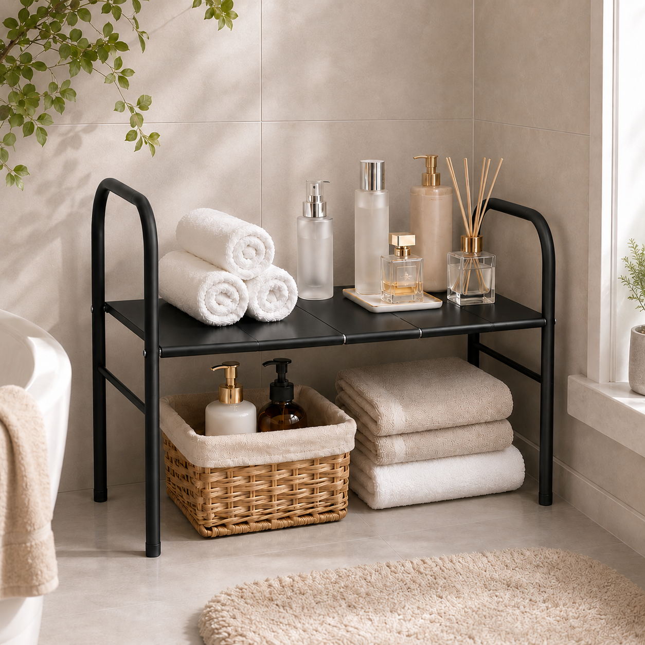 Extendable Adjustable Sink Bathroom Storage Shelf Rack Home Organizer
