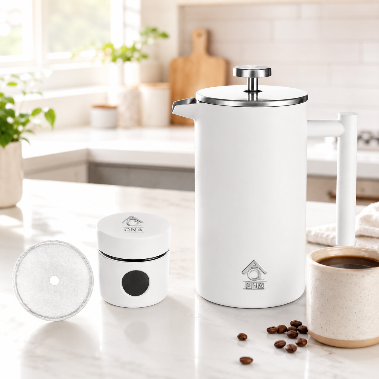 French Press Set with Can & Filter White