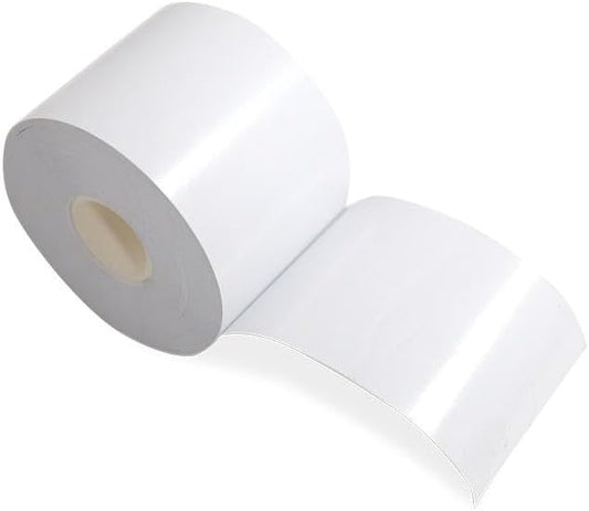 80mm x 52m liner-free thermal label paper roll compatible with Epson TM-L90II and TM-L100 printers, continuous eco-friendly printing paper.