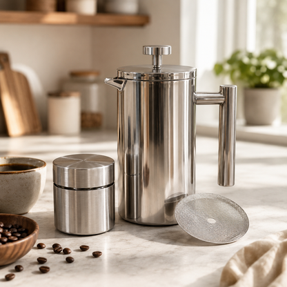 French Press Set with Can & Filter Silver