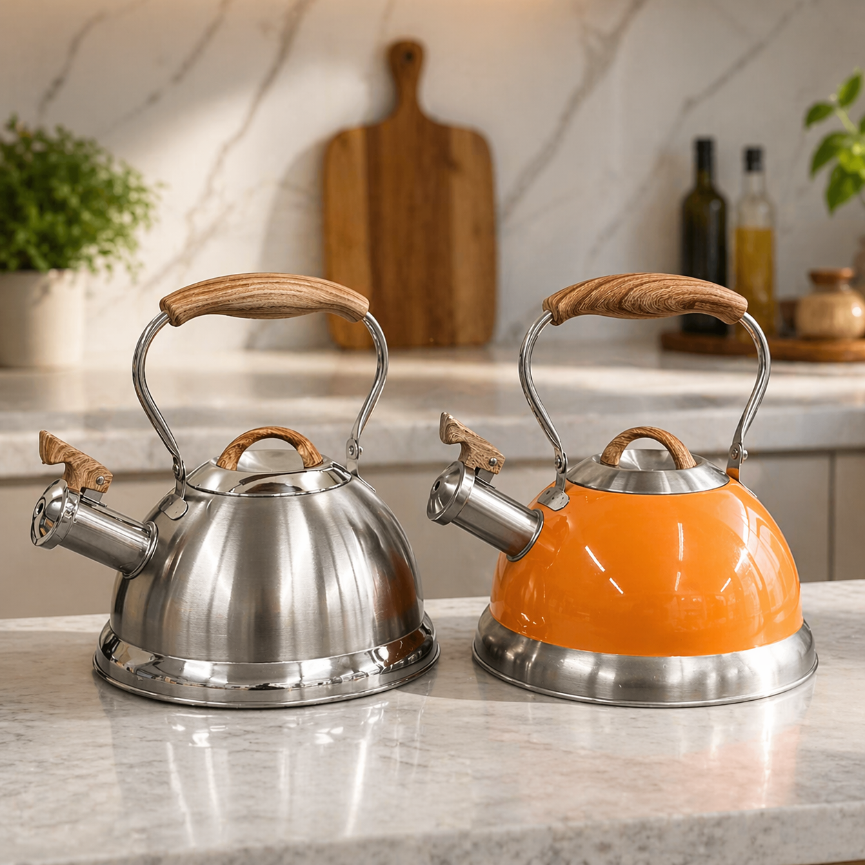Stainless Steel Whistling Kettle Foldable Handle Silver Orange 2.8L teapot camping gas stove induction cooktop