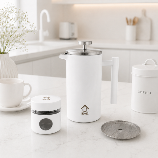 french press coffee maker plunger coffee bean can filter white