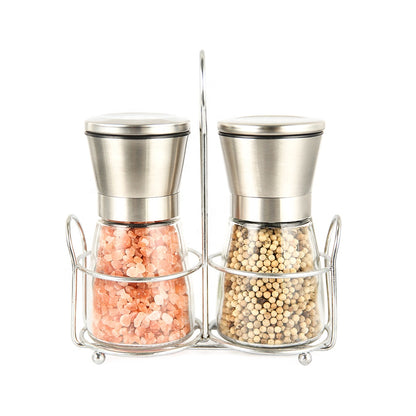 2pcs Adjustable Glass Ceramic Grinder Salt&Pepper Set with Holding Stand