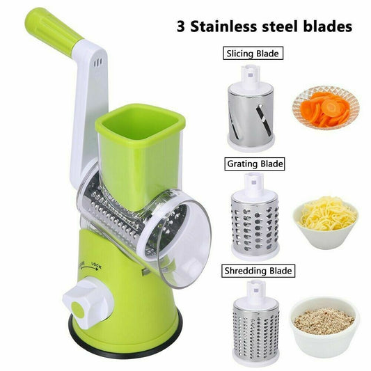 Manual Slicer 3 Blade Kitchen Multifunction Vegetable Food Rotary Grater Chopper