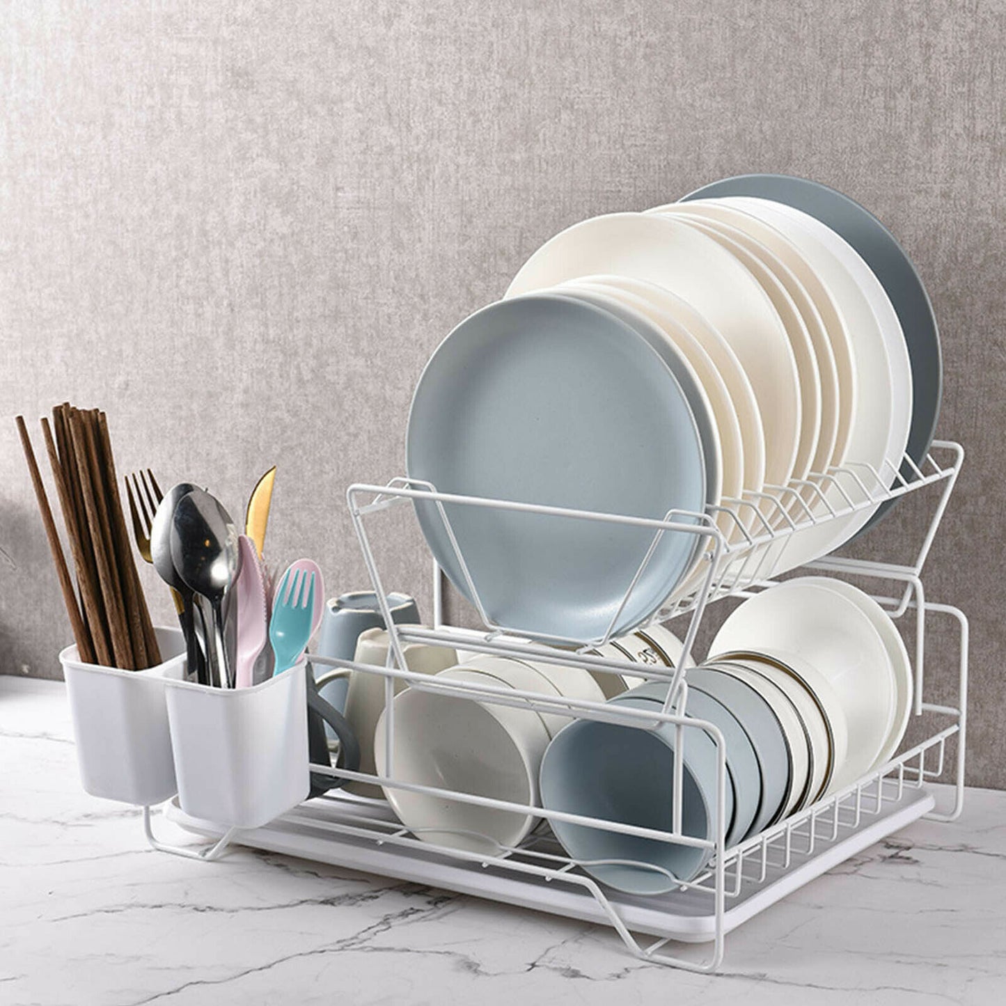 2 Tier Dish Drainer with Cutlery Holder